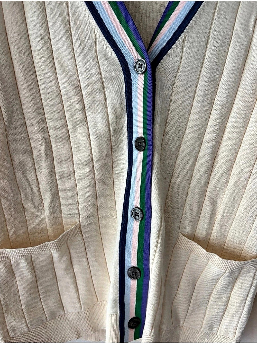 Kule Cream Ribbed Cardigan Size S - Picture 3 of 7
